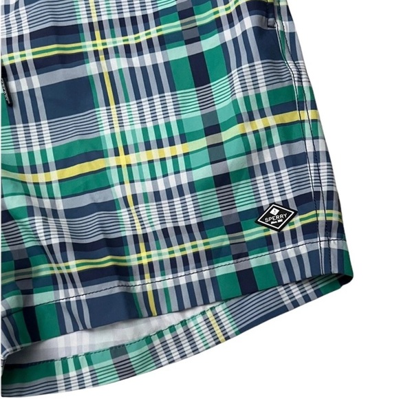 Sperry Mens Sz M Blue Green Plaid Bathing Suit Mesh Lined Summer Swim Trunks - Picture 3 of 7